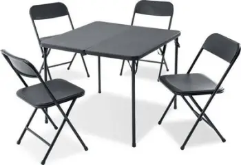 Set pikniku dhe kampingu metalik, tavolinë 102x61x70 cm, 4 karrige 102x28x40 cm, i zi