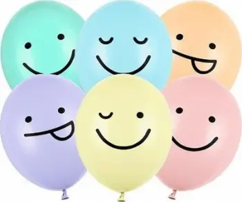 Balona latex PartyDeco Funny Face, 30cm, set 50 copë, pastel