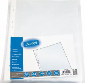 Fletë plastike dokumentesh Bantex A4, 48 mikron, 100 copë, transparente