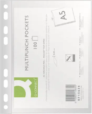 Fletë plastike dokumentesh Q-Connect A5, 50 mikron, 100 copë, transparente