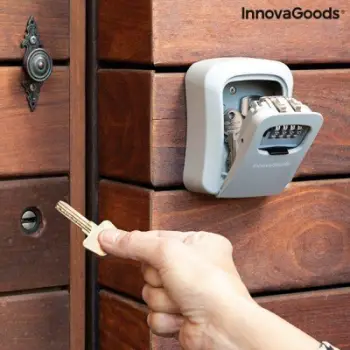 Kasafortë për çelësa InnovaGoods LorK, kombinim 4 shifra, rezistente ndaj ujit, gri