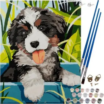 Set pikturimi sipas numrave Maaleo Dog 22780, kanavacë 40x30cm, me bojëra dhe furça