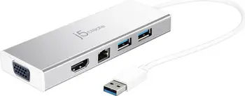 Adaptor hub J5create JUD380, USB 3.0, HDMI VGA RJ45 2x USB, argjendtë