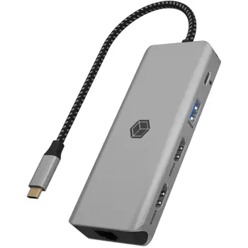Docking stacion IcyBox 9 in 1, USB C, PD 100W, gri