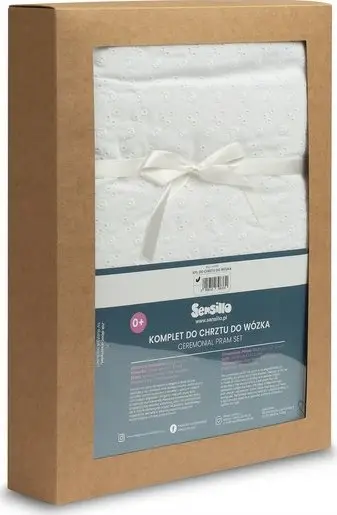 Komplet pagëzimi për karrocë Sensillo, material i butë, dizajn elegant, e bardhë