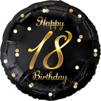 Balonë foli Godan Happy 18th Birthday, 45cm, i zi