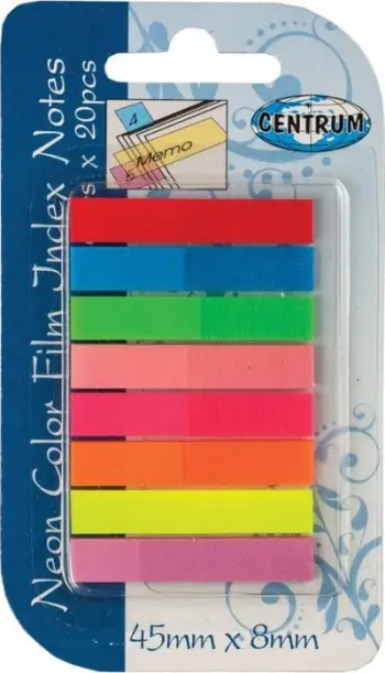 Shënues faqe Centrum Index Tabs, 45x8mm, 8 ngjyra neon, 20 fletëza secila