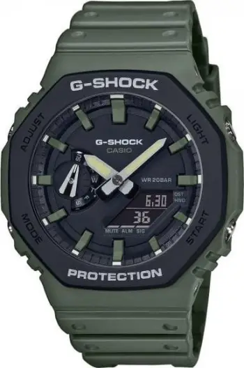 Orë dore Casio G Shock GA 2100SU 3AER, kronograf, rezistente ndaj ujit 200m, jeshile