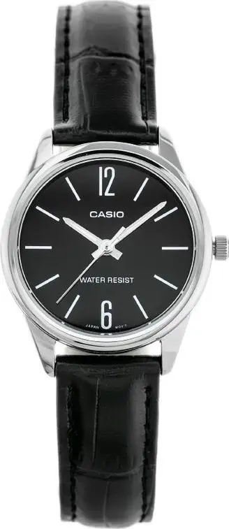 Ore dore Casio LTP-V005L-1BUDF, analoge, për femra, rrip lëkure, e zezë