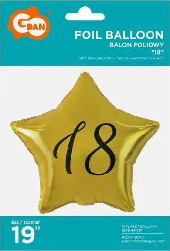 Balonë folie GoDan 18, formë ylli, 19", ngjyrë ari