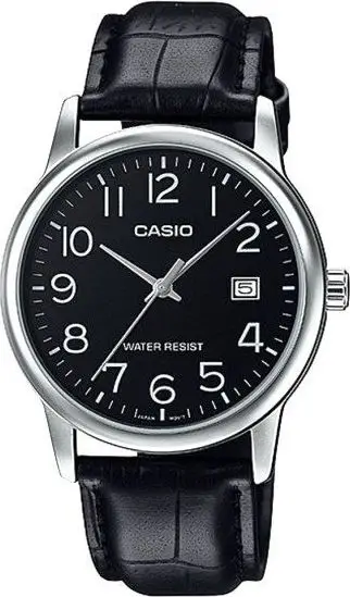 Orë dore Casio MTP-V002L-1BUDF, analog, rrip lëkure, e zezë