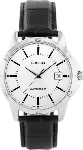 Orë dore Casio MTPV004L-7A, quartz analog, rrip lëkure, e zezë