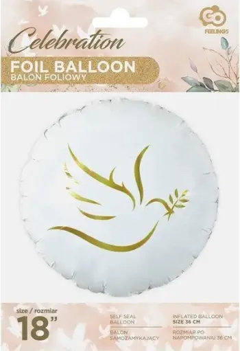 Balonë folie GoDan Golden Dove, 18", i bardhë me ari