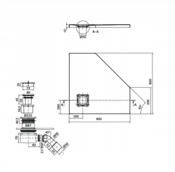 Set pjatë dushi TAKO Slim B544, pentagonale 80x80 4cm, me sifon, e bardhë