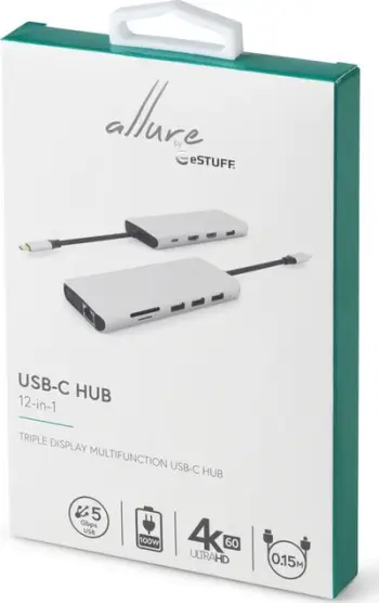 Docking station eStuff ES623009, USB C 12in1, Power Delivery 3.0, gri