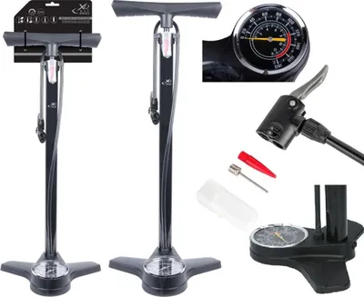 Pompe dyshemeje biçiklete XQMAX Pro Workshop, 160 PSI 11 bar, me manometër, e zezë - 1
