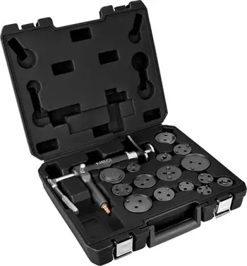Set pneumatik për hapjen e pistonëve të frenave NEO 11-132, 15 adapterë, profesional, gri