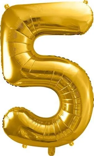 Balonë folie numri 5, 86 cm, ari metalik - 1