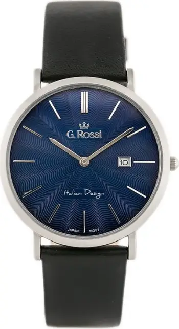 Orë dore G. Rossi 10853A Slim, mekanizëm quartz, rrip lëkure, blu navy