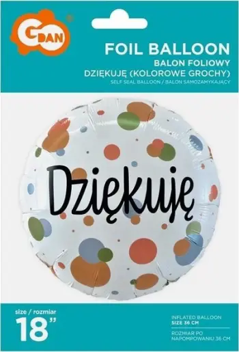 Balonë folje GoDan Thank You, rrumbullakët 18", shumëngjyrëshe