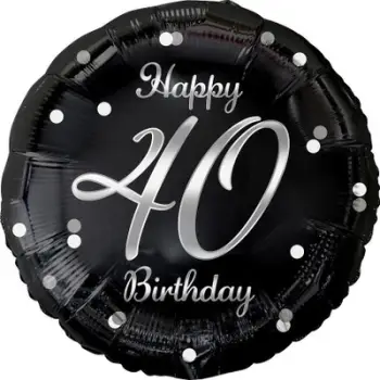 Balonë me helium Godan Beauty&amp;Charm Happy 40 Birthday, 45 cm, i zi