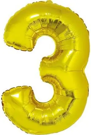 Balonë numri 3 Albi, folie 92 cm, ngjyrë ari