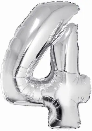 Balonë numri 4 ALBI, 92cm, folie, argjendi