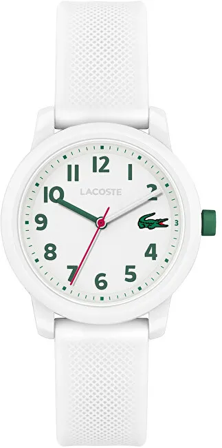 Orë dore fëmijësh Lacoste 12.12, analoge, rrip silikoni, e bardhë - 1