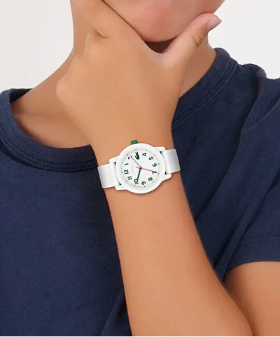 Orë dore fëmijësh Lacoste 12.12, analoge, rrip silikoni, e bardhë - 2