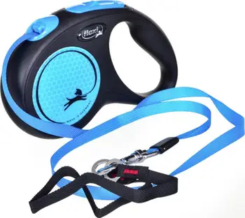 Zinxhir për qen Flexi Automatic Lanyard Neon, M, 5m, i kaltër