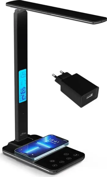 Llambë tavoline Media-Tech LEDITOU, LED kursim energjie, karikues wireless QI, e zezë