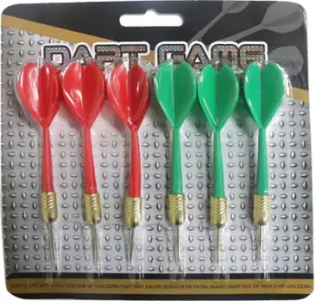 Shigjeta dart MASTER Plated Brass, set 6 copë, majë çeliku, shumëngjyrëshe