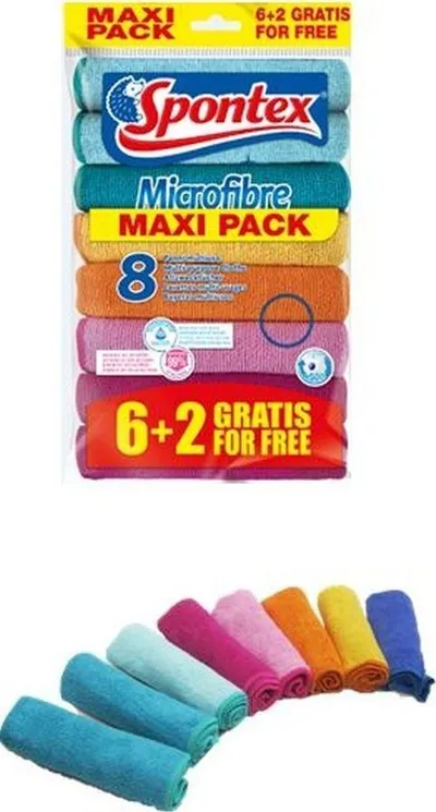 Lecka pastrimi Spontex Microfibre, 6 + 2 copë, shumëngjyrëshe - 2