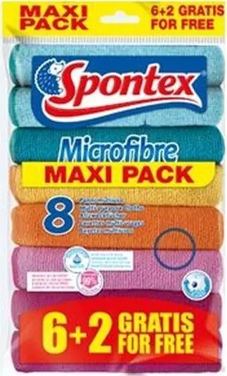 Lecka pastrimi Spontex Microfibre, 6 + 2 copë, shumëngjyrëshe