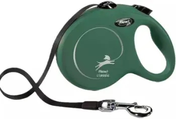 Leckë automatike për qen Flexi Classic Tape, 5m, madhësia Large, jeshile ulliri