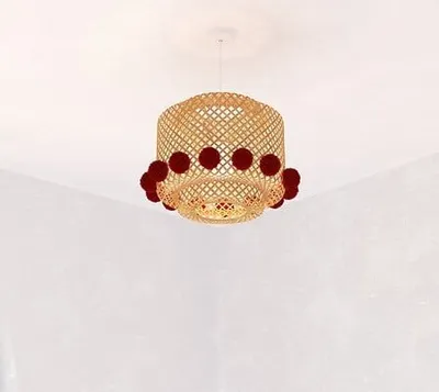 Llambë varëse Atmosphera Liby, bambu, D28cm, me detaje të kuqe - 2