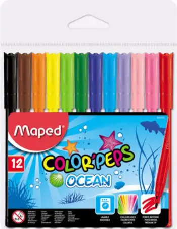Flomasterë Corex ColorPeps Ocean, set 12 ngjyra, majë 2mm, shumëngjyrëshe