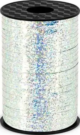 Shirit dekorativ dhuratash plastik, 225m, 5mm, ngjyrë argjendi me shkëlqim