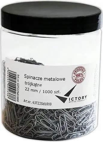 Kapëse zyre Victory Office Product VO63T22KP1000, trekëndore metalike 22mm, 1000 copë, argjendi