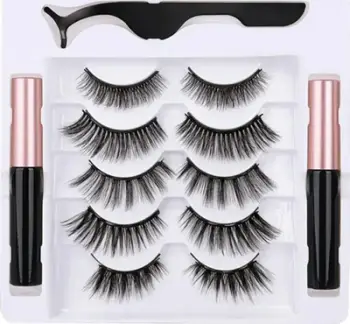 Set qerpikësh magnetikë AG851A Long, 5 palë, me eyeliner dhe pincetë, i zi