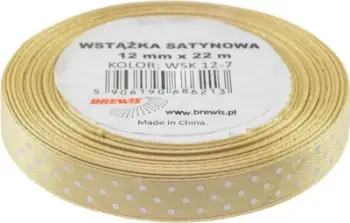 Shirit dekorativ sateni Brewis Satin Ribbon Dots WSK 12-7, 12mm, 22m, ngjyrë e artë
