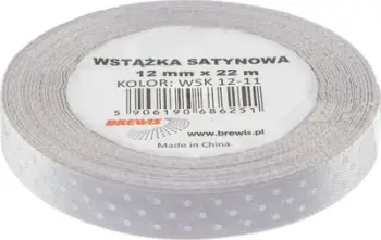 Shirit dekorativ sateni me pika, 12mm, 22m, gri