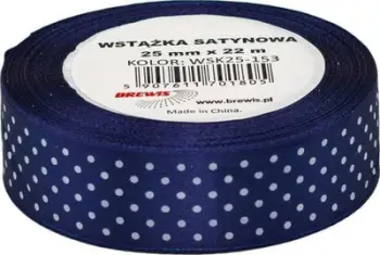 Shirit dekorativ sateni me pika, 25mm, 22m, blu navy