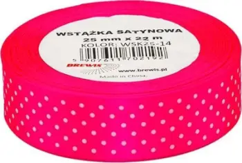 Shirit dekorativ sateni me pika Pink, 25mm, 22m, rozë