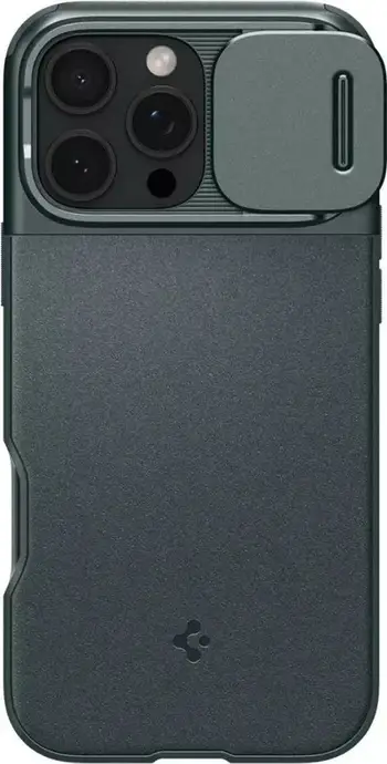 Kapotë telefoni Spigen Optik Armor MagSafe për iPhone 16 Pro, mbrojtje hibride, me kapak kamere, jeshile Abyss