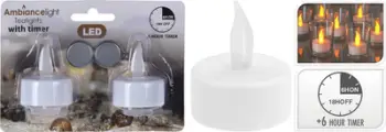 Set qirinj LED Ambiance Light Tealights, 2 copë, me timer, të bardhë