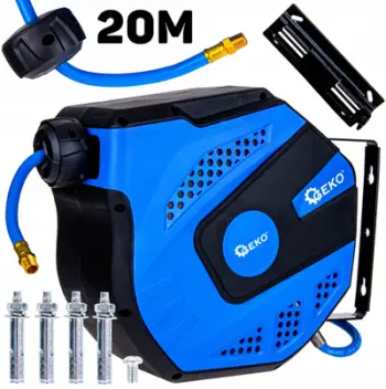 Zorrë pneumatike me mbështjellës automatik, montim në mur, 20 m, blu