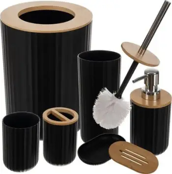 Set aksesorë banjo Ruhhy Ruhhy24636, 6 pjesë, me bambu, i zi