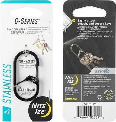 Karabinë Nite Ize G-Series #2, çelik inox, dy dhoma, e zezë - 2