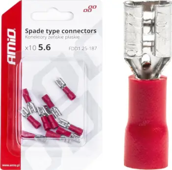 Konektor flat female i izoluar, 5.6mm, 0.5-1.5mm² 10A, i kuq